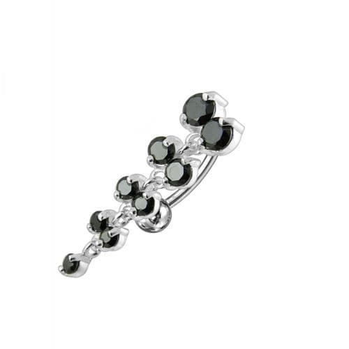 Jeweled Fancy Reverse Silver Dangling Curved Bar Belly Ring - Monster Piercing