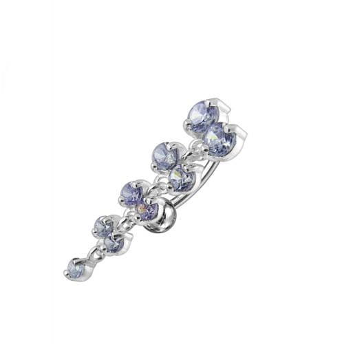 Jeweled Fancy Reverse Silver Dangling Curved Bar Belly Ring - Monster Piercing