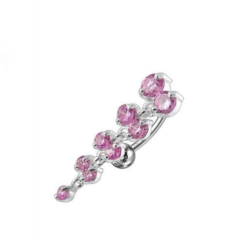 Jeweled Fancy Reverse Silver Dangling Curved Bar Belly Ring - Monster Piercing