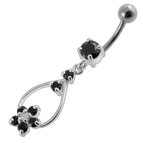 Jeweled Fancy Silver Dangling  SS Banana Bar Navel Body Jewelry Ring - Monster Piercing