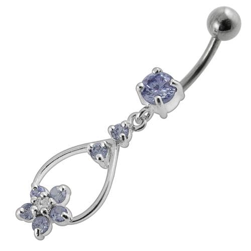 Jeweled Fancy Silver Dangling  SS Banana Bar Navel Body Jewelry Ring - Monster Piercing