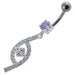 Jeweled Fancy Silver Dangling SS Bar Curved Navel Ring - Monster Piercing