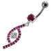 Jeweled Fancy Silver Dangling SS Bar Curved Navel Ring - Monster Piercing