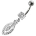 Jeweled Fancy Silver Dangling SS Bar Banana Belly Ring - Monster Piercing