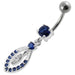 Jeweled Fancy Silver Dangling SS Bar Banana Belly Ring - Monster Piercing