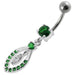 Jeweled Fancy Silver Dangling SS Bar Banana Belly Ring - Monster Piercing