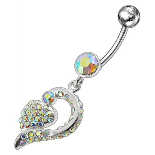 Jeweled Fancy Silver Dangling Banana Bar Navel Ring - Monster Piercing