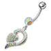 Jeweled Fancy Silver Dangling Banana Bar Navel Ring - Monster Piercing