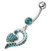 Jeweled Fancy Silver Dangling Banana Bar Navel Ring - Monster Piercing