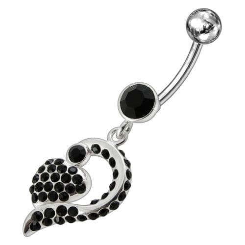 Jeweled Fancy Silver Dangling Banana Bar Navel Ring - Monster Piercing