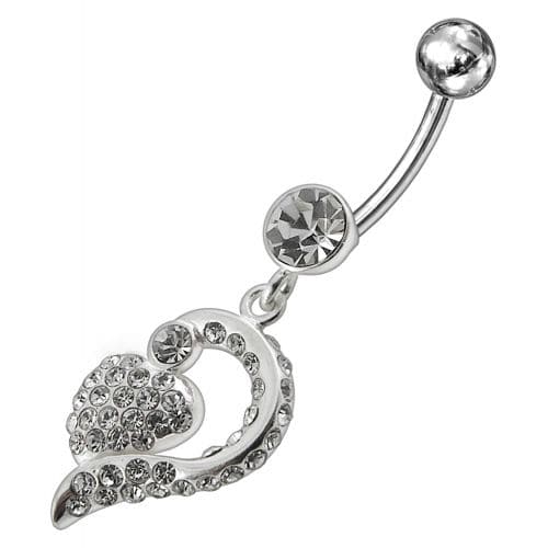 Jeweled Fancy Silver Dangling Banana Bar Navel Ring - Monster Piercing