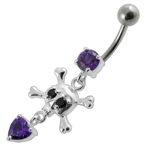 Jeweled Fancy Silver Dangling Banana Bar Navel Body Jewelry Ring - Monster Piercing