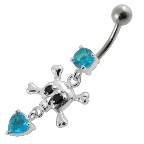 Jeweled Fancy Silver Dangling Banana Bar Navel Body Jewelry Ring - Monster Piercing