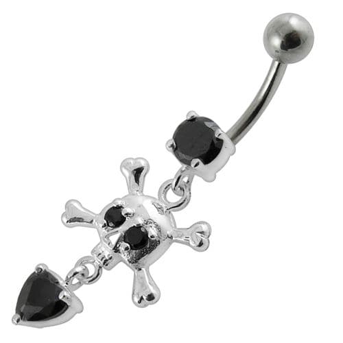 Jeweled Fancy Silver Dangling Banana Bar Navel Body Jewelry Ring - Monster Piercing