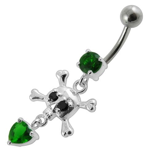 Jeweled Fancy Silver Dangling Banana Bar Navel Body Jewelry Ring - Monster Piercing