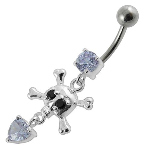 Jeweled Fancy Silver Dangling Banana Bar Navel Body Jewelry Ring - Monster Piercing