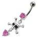 Jeweled Fancy Silver Dangling Banana Bar Navel Body Jewelry Ring - Monster Piercing