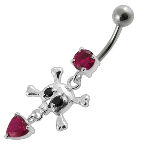 Jeweled Fancy Silver Dangling Banana Bar Navel Body Jewelry Ring - Monster Piercing