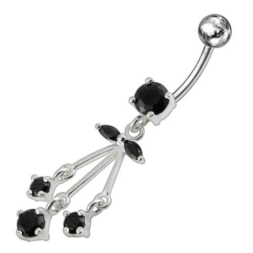 Fancy Silver Dangling Navel Banana Bar Ring - Monster Piercing