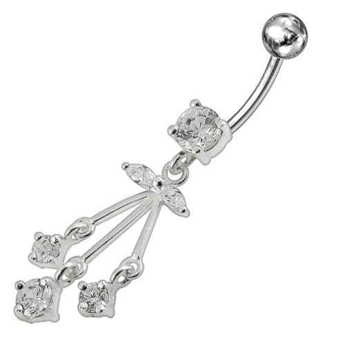 Fancy Silver Dangling Navel Banana Bar Ring - Monster Piercing