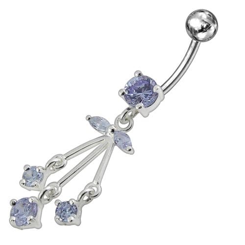 Fancy Silver Dangling Navel Banana Bar Ring - Monster Piercing