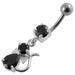 Jeweled Fancy Silver Dangling Banana Bar Belly Ring - Monster Piercing