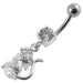 Jeweled Fancy Silver Dangling Banana Bar Belly Ring - Monster Piercing