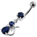 Jeweled Fancy Silver Dangling Banana Bar Belly Ring - Monster Piercing