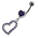 Jeweled Fancy Heart Loop Silver Dangling SS Banana Navel Ring - Monster Piercing