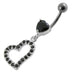 Jeweled Fancy Heart Loop Silver Dangling SS Banana Navel Ring - Monster Piercing