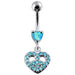 Jeweled Fancy Heart Shape Silver Dangling SS Bar Curved Belly Ring - Monster Piercing