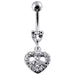 Jeweled Fancy Heart Shape Silver Dangling SS Bar Curved Belly Ring - Monster Piercing