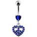 Jeweled Fancy Heart Shape Silver Dangling SS Bar Curved Belly Ring - Monster Piercing