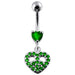 Jeweled Fancy Heart Shape Silver Dangling SS Bar Curved Belly Ring - Monster Piercing