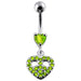 Jeweled Fancy Heart Shape Silver Dangling SS Bar Curved Belly Ring - Monster Piercing