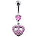 Jeweled Fancy Heart Shape Silver Dangling SS Bar Curved Belly Ring - Monster Piercing