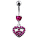 Jeweled Fancy Heart Shape Silver Dangling SS Bar Curved Belly Ring - Monster Piercing