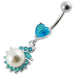 Jeweled Heart Pearl Dangling Navel Ring - Monster Piercing