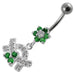 Jeweled Curve With Flower Silver Dangling Banana Bar Navel Belly Ring - Monster Piercing