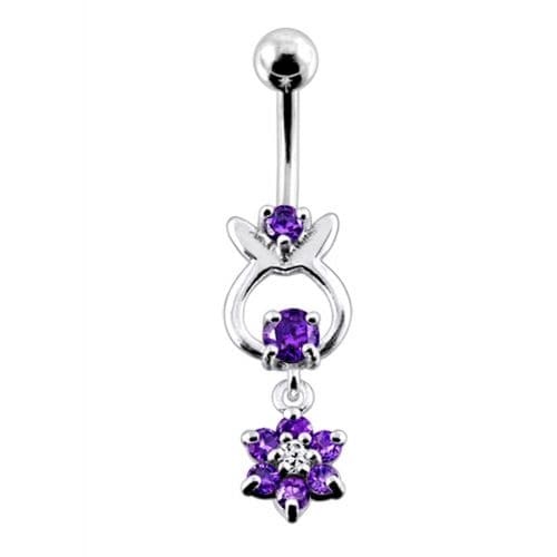 Bunny Jeweled Hanging Flower Dangling Belly Ring - Monster Piercing