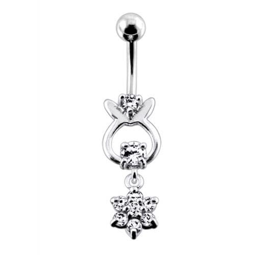 Bunny Jeweled Hanging Flower Dangling Belly Ring - Monster Piercing