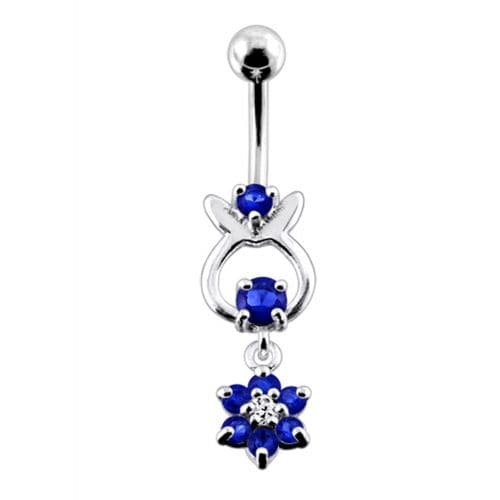 Bunny Jeweled Hanging Flower Dangling Belly Ring - Monster Piercing