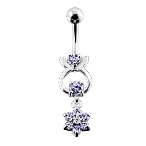 Bunny Jeweled Hanging Flower Dangling Belly Ring - Monster Piercing