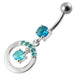 Fancy Jeweled Round With Stone Pendulum Dangling Banana Bar Belly Ring - Monster Piercing