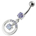 Fancy Jeweled Round With Stone Pendulum Dangling Banana Bar Belly Ring - Monster Piercing