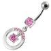 Fancy Jeweled Round With Stone Pendulum Dangling Banana Bar Belly Ring - Monster Piercing