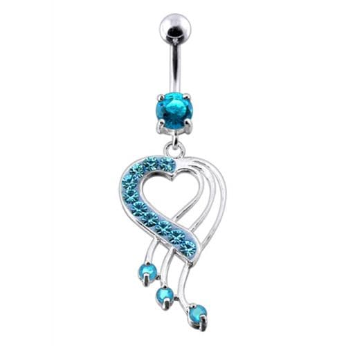 Fancy Jeweled Heart Dangling Navel Body Jewelry Ring - Monster Piercing