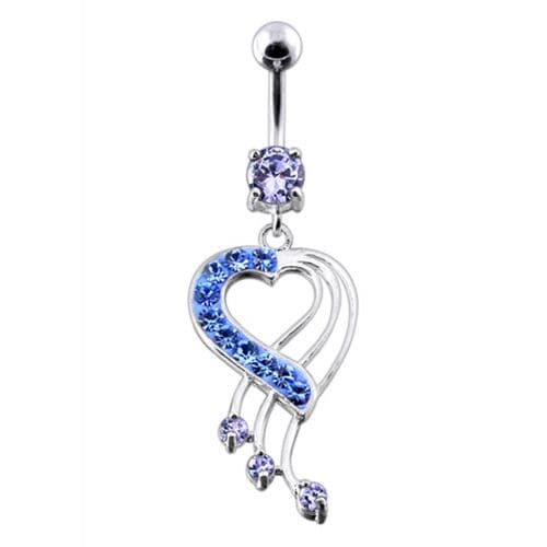 Fancy Jeweled Heart Dangling Navel Body Jewelry Ring - Monster Piercing