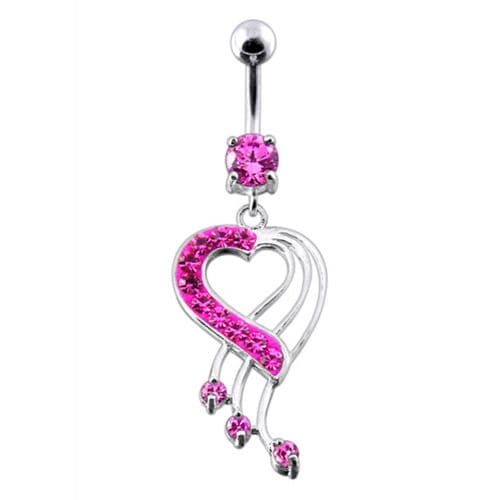 Fancy Jeweled Heart Dangling Navel Body Jewelry Ring - Monster Piercing