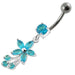 Fancy Flower With Stone Dangling SS Curved Belly Ring - Monster Piercing